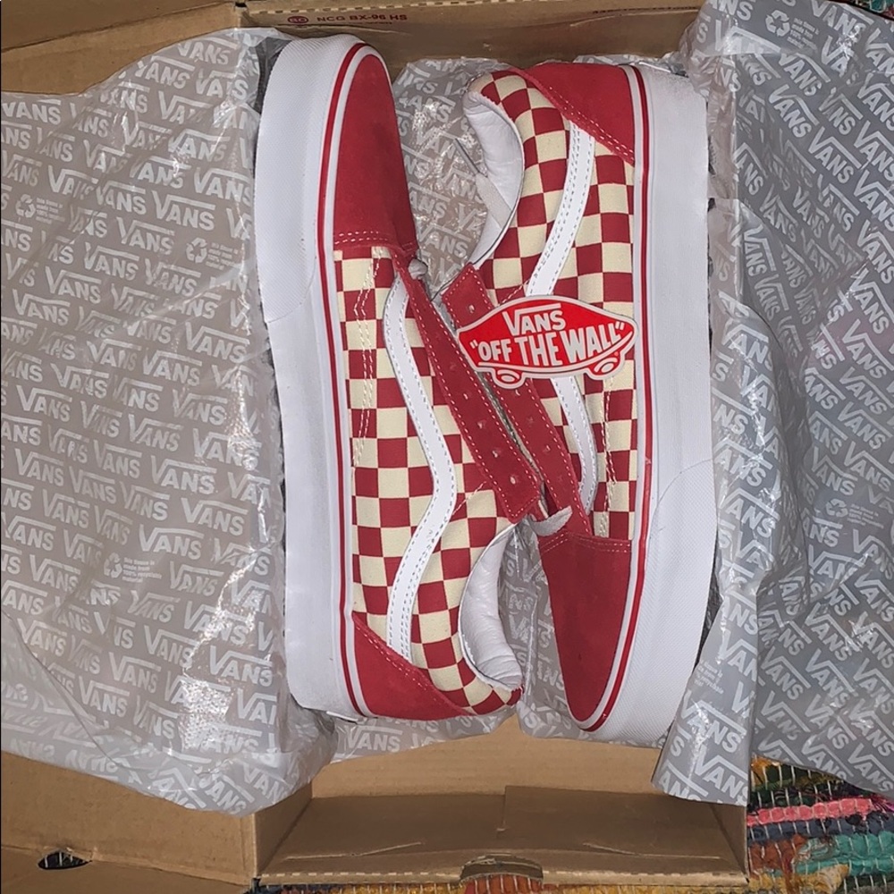 Red checkerboard vans